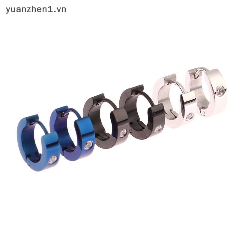 1 Đôi Bông Tai Tròn Bằng Thép Không Gỉ Phong Cách Punk Rock Dành Cho Nam Và Nữ