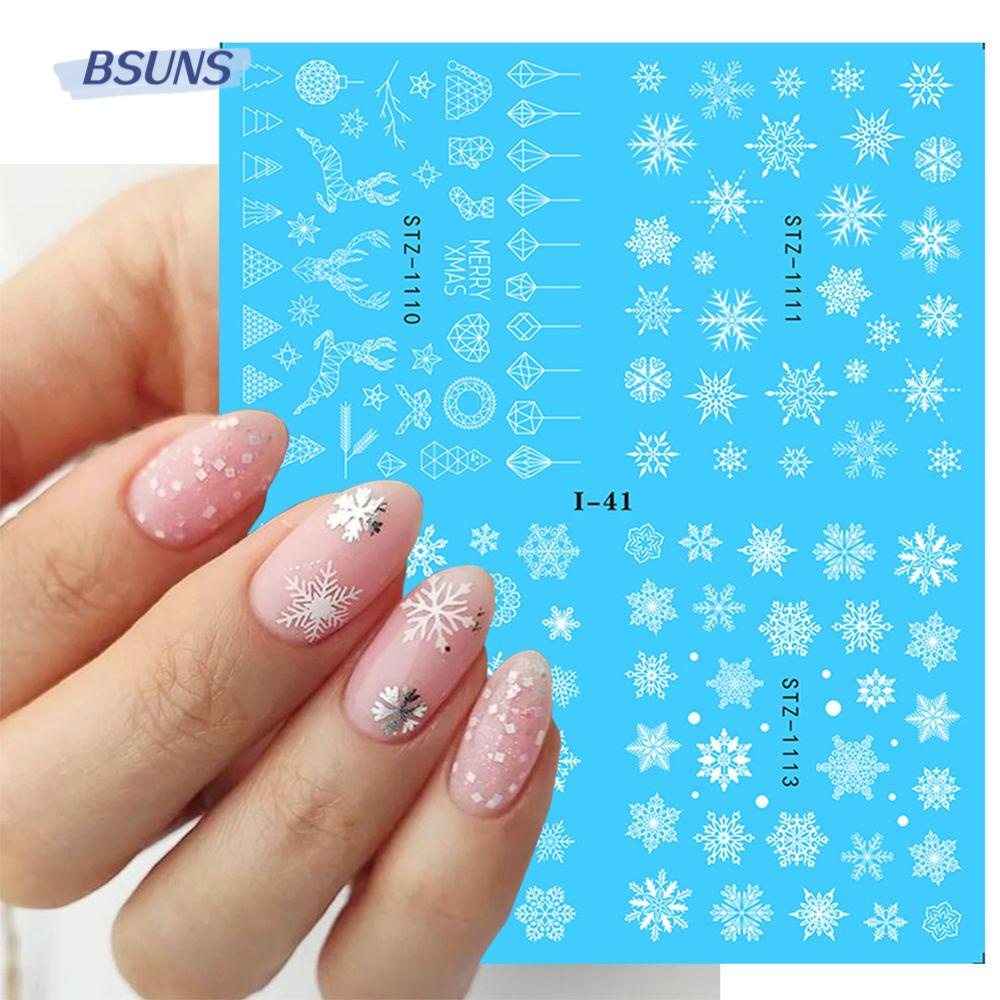 Miếng Dán Trang Trí Móng Tay Chủ Đề Tuyết Mùa Đông Màu Trắng Đen 4 Trong 1