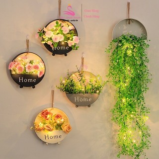 Giỏ hoa treo tường kèm đèn led decor siêu xinh trang trí nhà cửa giỏ hoa chữ Home Tặng kèm bướm trang trí,đinh lilydecor