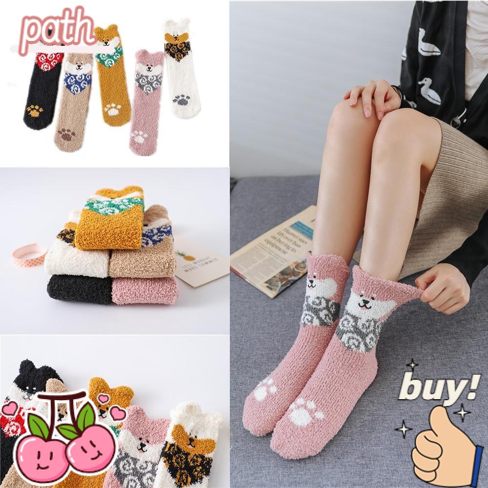 Vớ Nhung San Hô Dày Dặn Họa Tiết Chú Chó Dễ Thương Thời Trang Mùa Đông