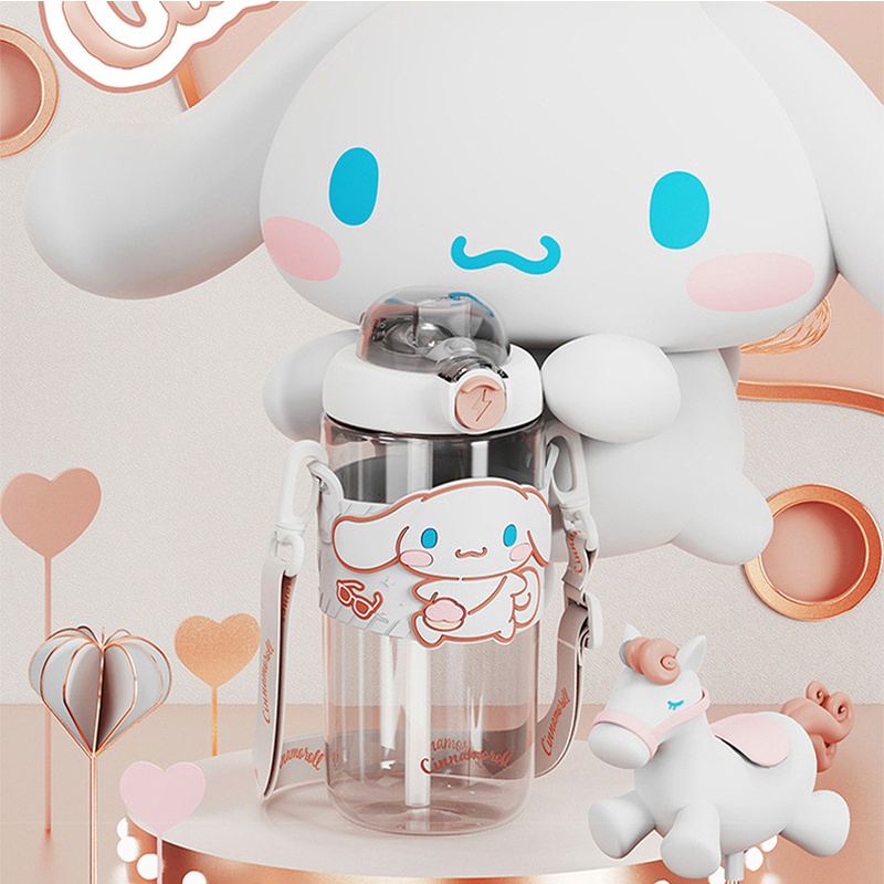 Bình Nước Có Ống Hút Họa Tiết Hoạt Hình Sanrio Kuromi Cinnamoroll Purin My Melody Dễ Thương Cho Bé Gái