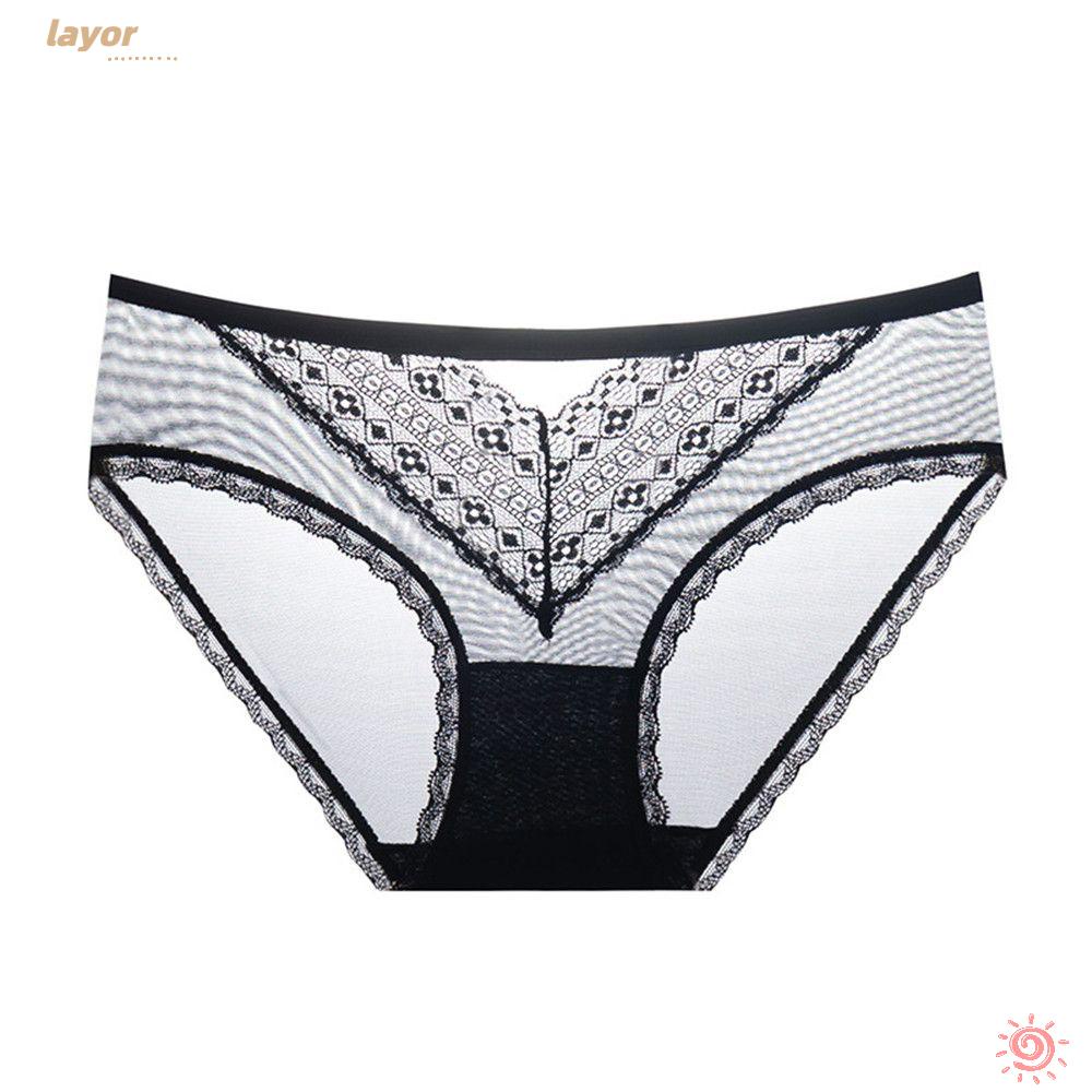 Quần Lót Ren Trong Suốt Lưng Thấp Thoáng Khí Thêu Họa Tiết Xinh Xắn