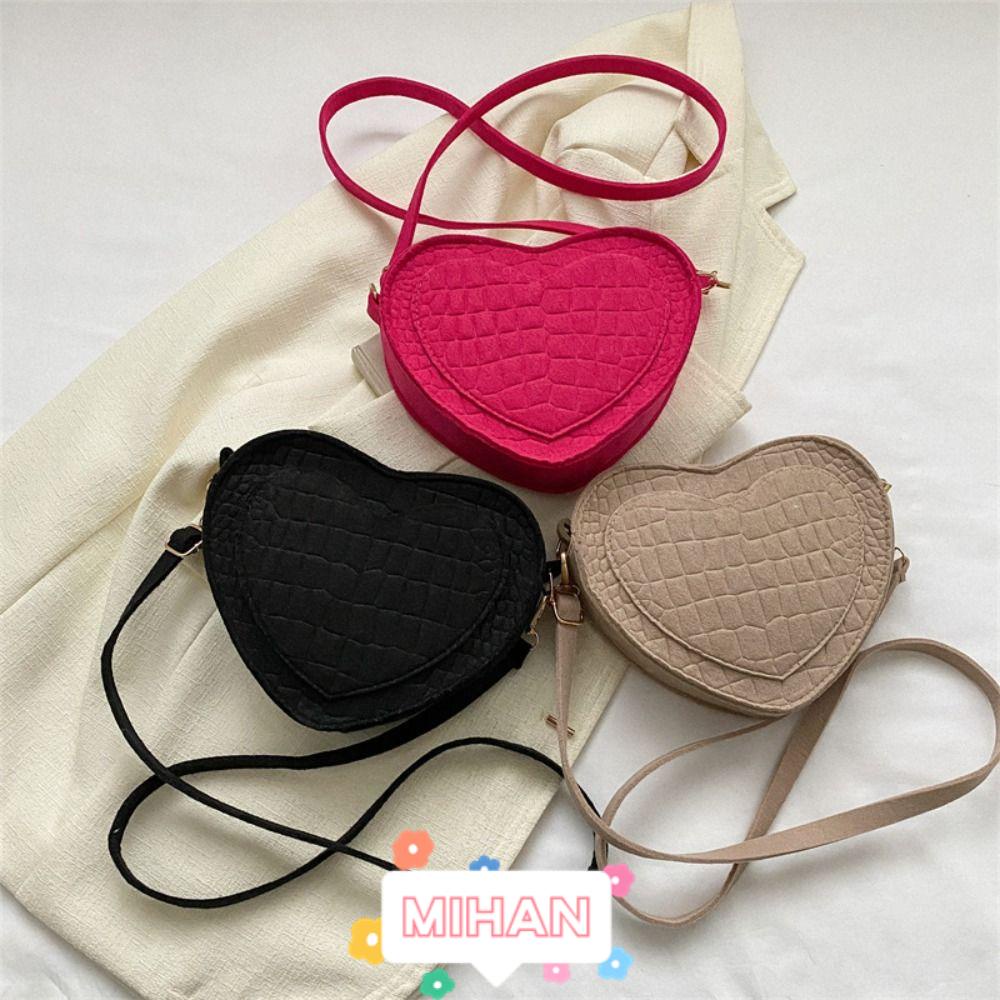 Túi Xách Tay Bằng Vải Nỉ Màu Đỏ Hồng Khaki Thiết Kế Hình Trái Tim Phong Cách Retro Đơn Giản MIHAN1 Dành