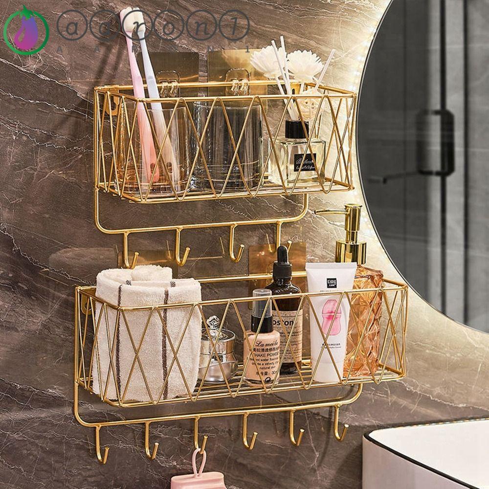 Aaron1 Giỏ Sắt Đựng Dầu Gội Gắn Tường Kèm Móc Treo Sang Trọng Cho Nhà Bếp / Phòng Tắm