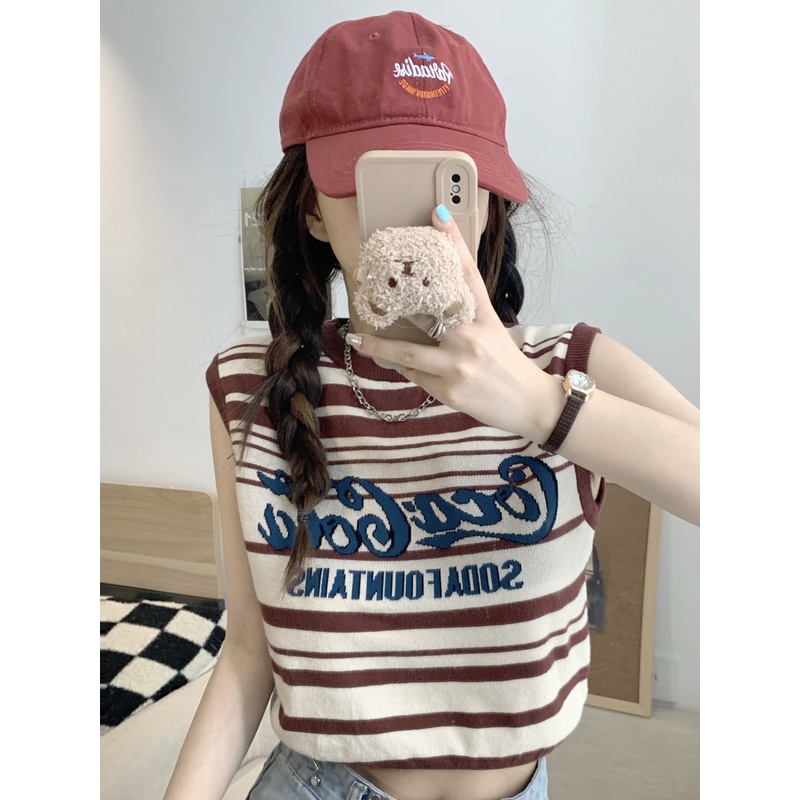 Áo Dệt Kim Không Tay Dáng Rộng Thời Trang Retro Âu Mỹ Xinh Xắn