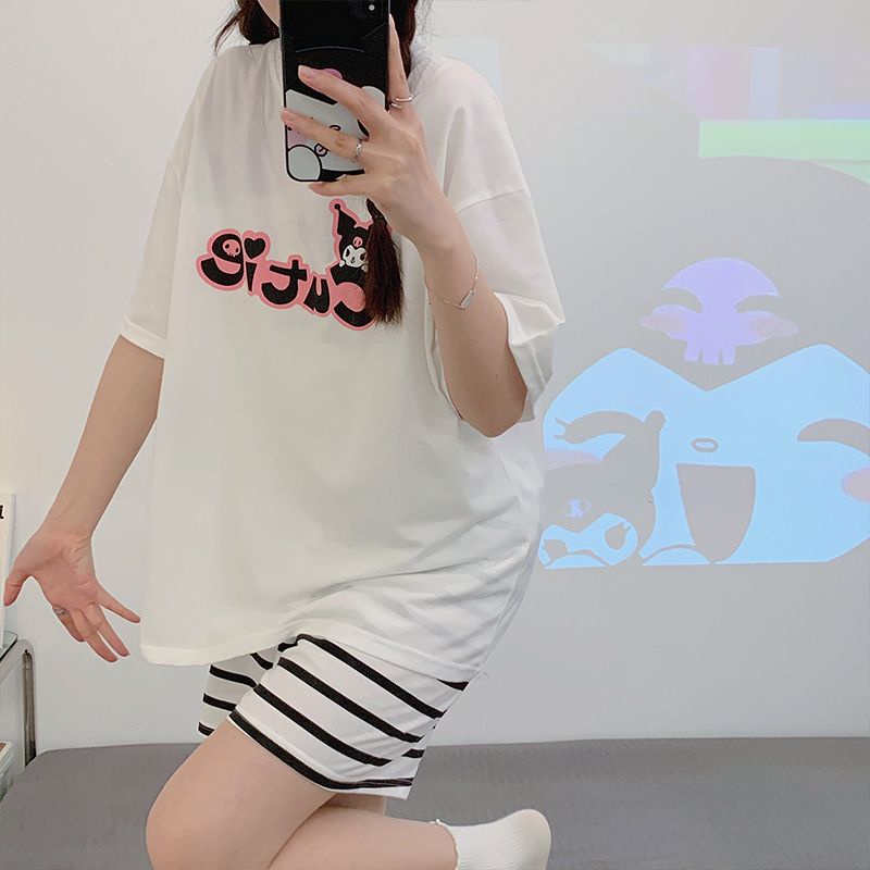 Bộ Đồ Ngủ Áo Tay Ngắn Phối Quần Short Mỏng Thời Trang Mùa Hè Xinh Xắn Cho Nữ