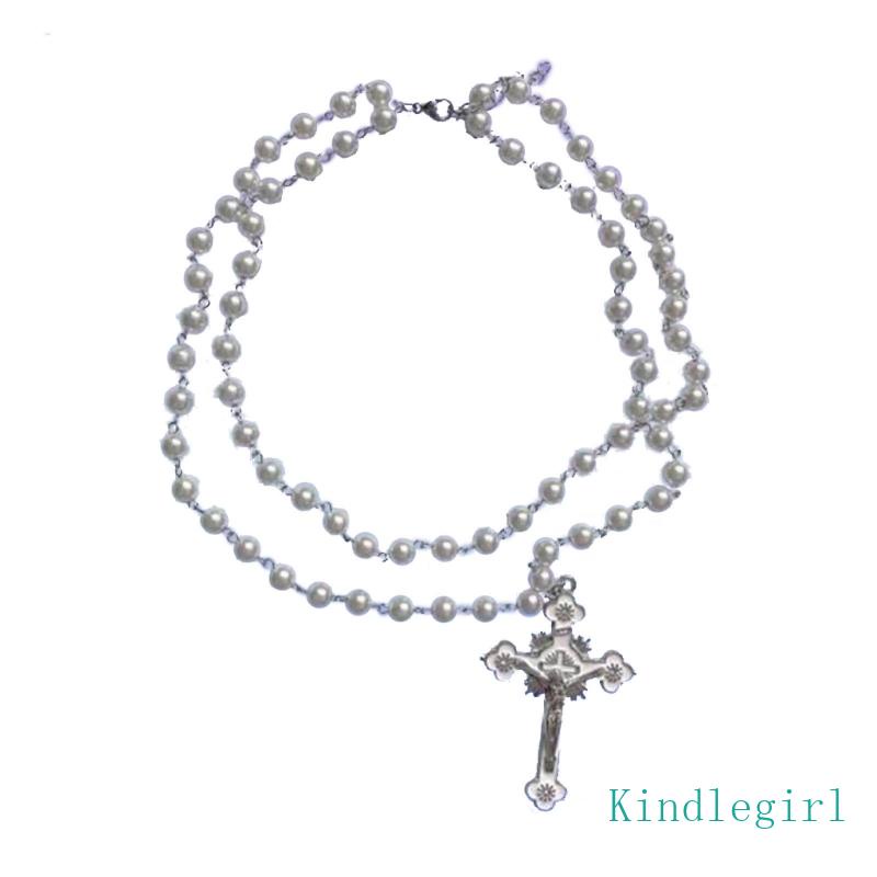 King Vòng Cổ Nhiều Lớp Đính Hạt Ngọc Trai Giả Và Thánh Giá Phong Cách Gothic