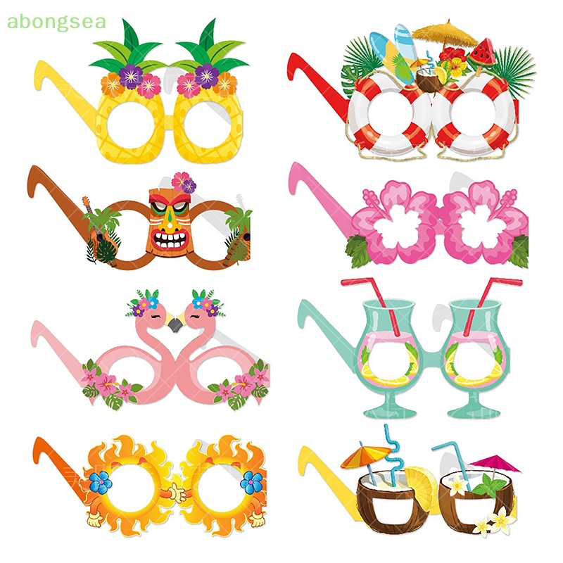 Set 8 Mắt Kính Bằng Giấy Dùng Trang Trí Tiệc Phong Cách Hawaiian