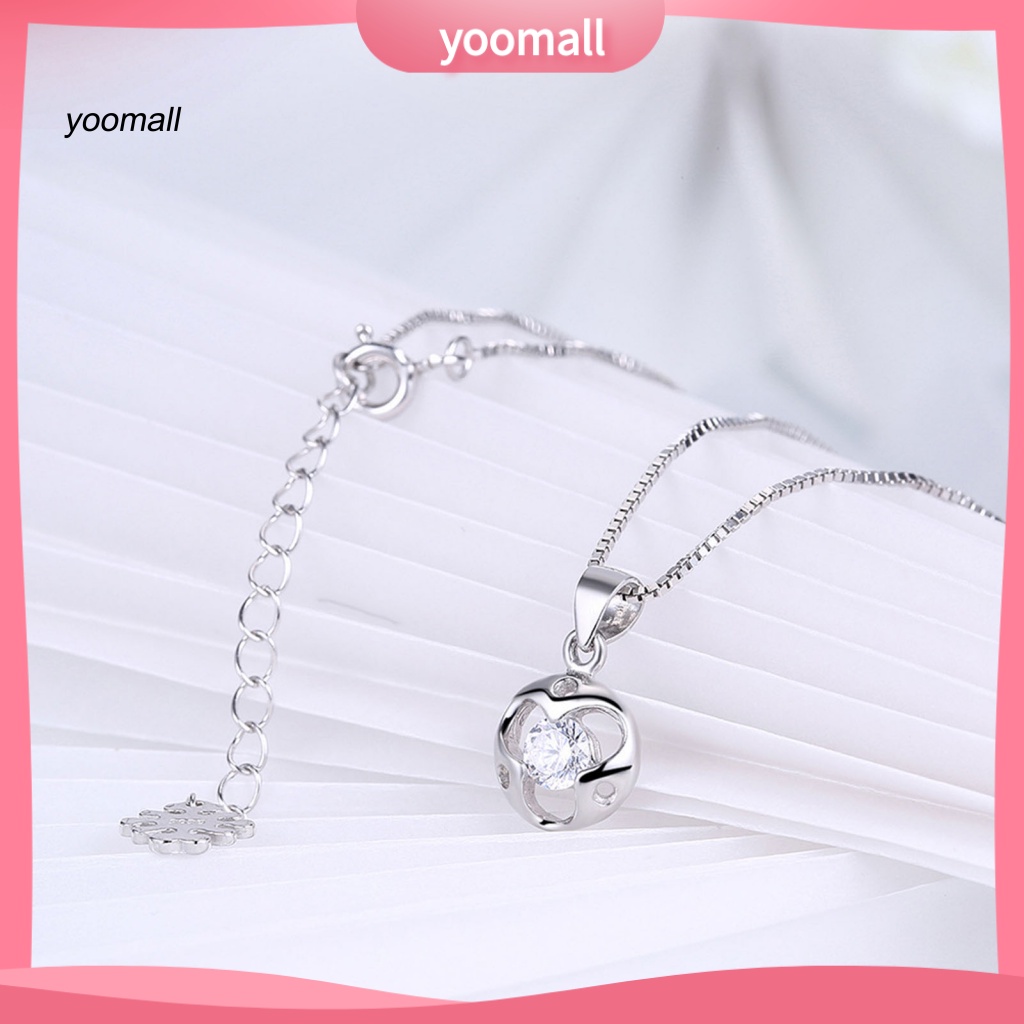 Vòng cổ Mạ Bạc 925 Mặt Hình Tròn Rỗng Đính Đá Zircon