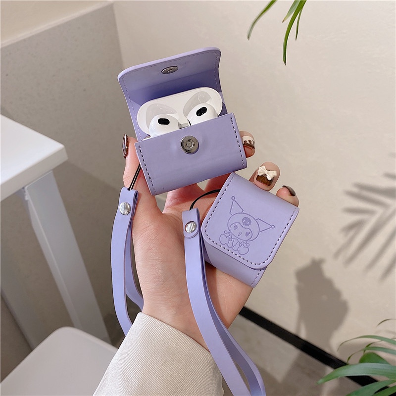Vỏ Bảo Vệ Hộp Sạc Tai nghe không dây AirPods 1 2 3 4 Pro inPods i12 Bằng Da Màu Tím Họa Tiết Hoạt Hình Dễ Thương Chống