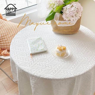 Happy homliv khăn trải bàn tròn cao cấp phối ren màu trắng phong cách nhật bản ins