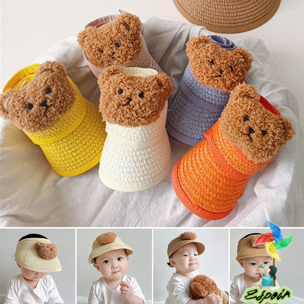 ESPO Mũ Cói Hở Chóp Che Nắng Họa Tiết Hoạt Hình Dễ Thương Cho Bé