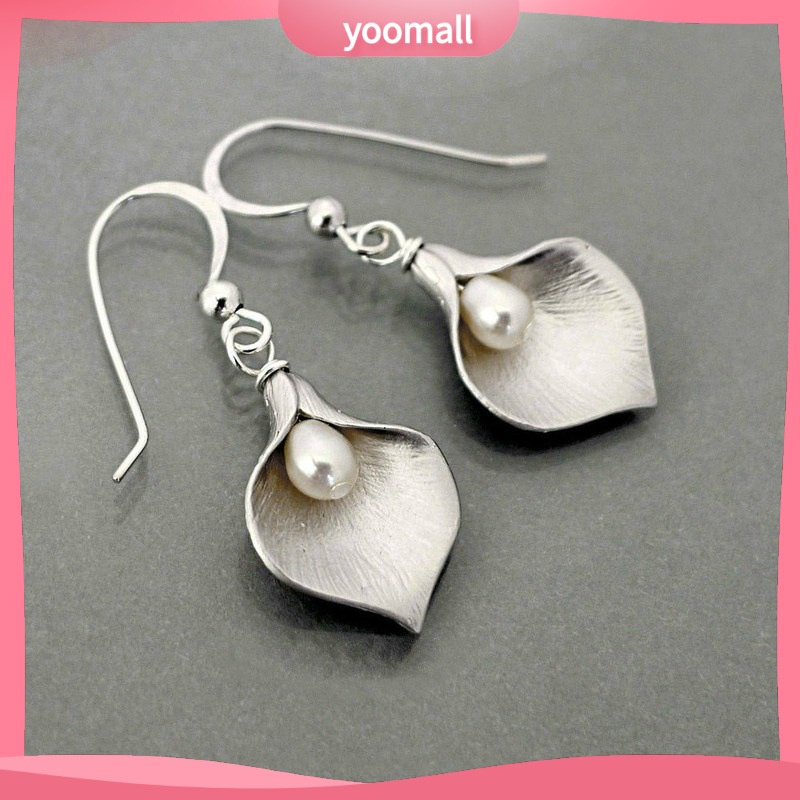 [YM] Khuyên Tai Thời Trang Hình Hoa lily Đính Ngọc Trai Nhân Tạo Phong Cách Âu Mỹ