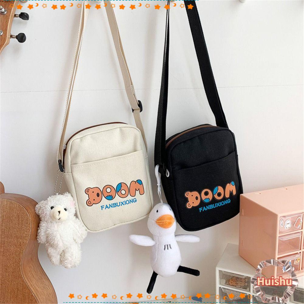 HS Túi Đeo Vai Bằng Vải Canvas Thiết Kế Giản Dị Thời Trang