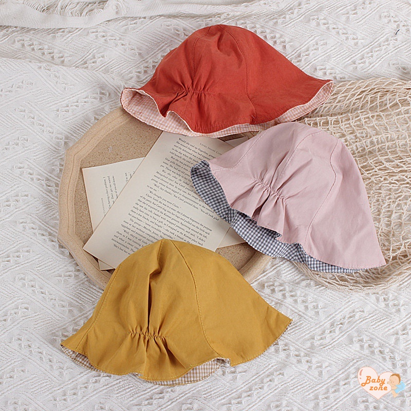 Ins Mũ Xô Hai Mặt Màu Trơn Diềm Xếp Nếp Có Thể Điều Chỉnh Cho Bé Gái