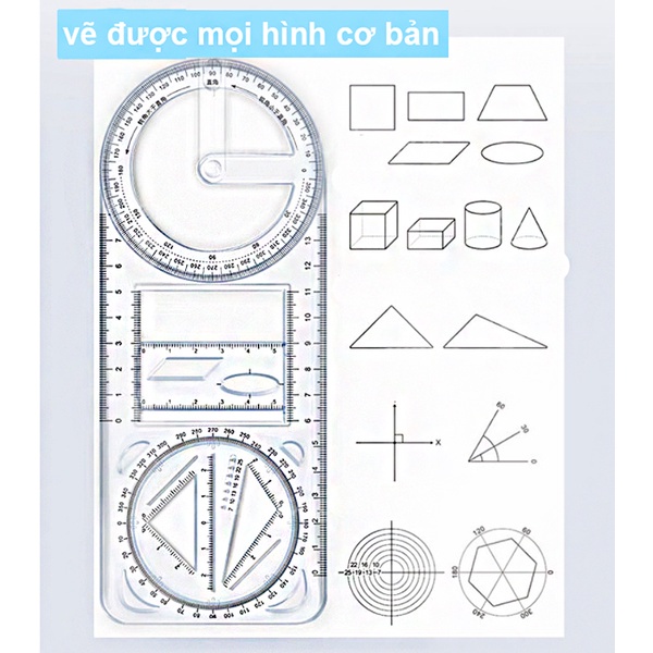 Thước kẻ đa năng dành cho học sinh , kỹ thuật viên chuyên nghiệp , chuyên dụng vẽ hình học  - Phát Huy Hoàng