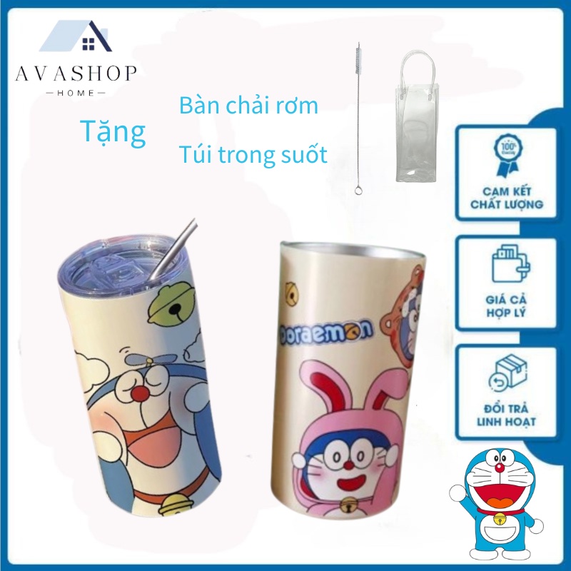 Avashop66 Bình Nước Giữ Nhiệt Doraemon,Inox 304 Iced Americano Giữ Nhiệt Lâu Tặng Cọ Vệ Sinh ống Hút Và Túi Kèmn