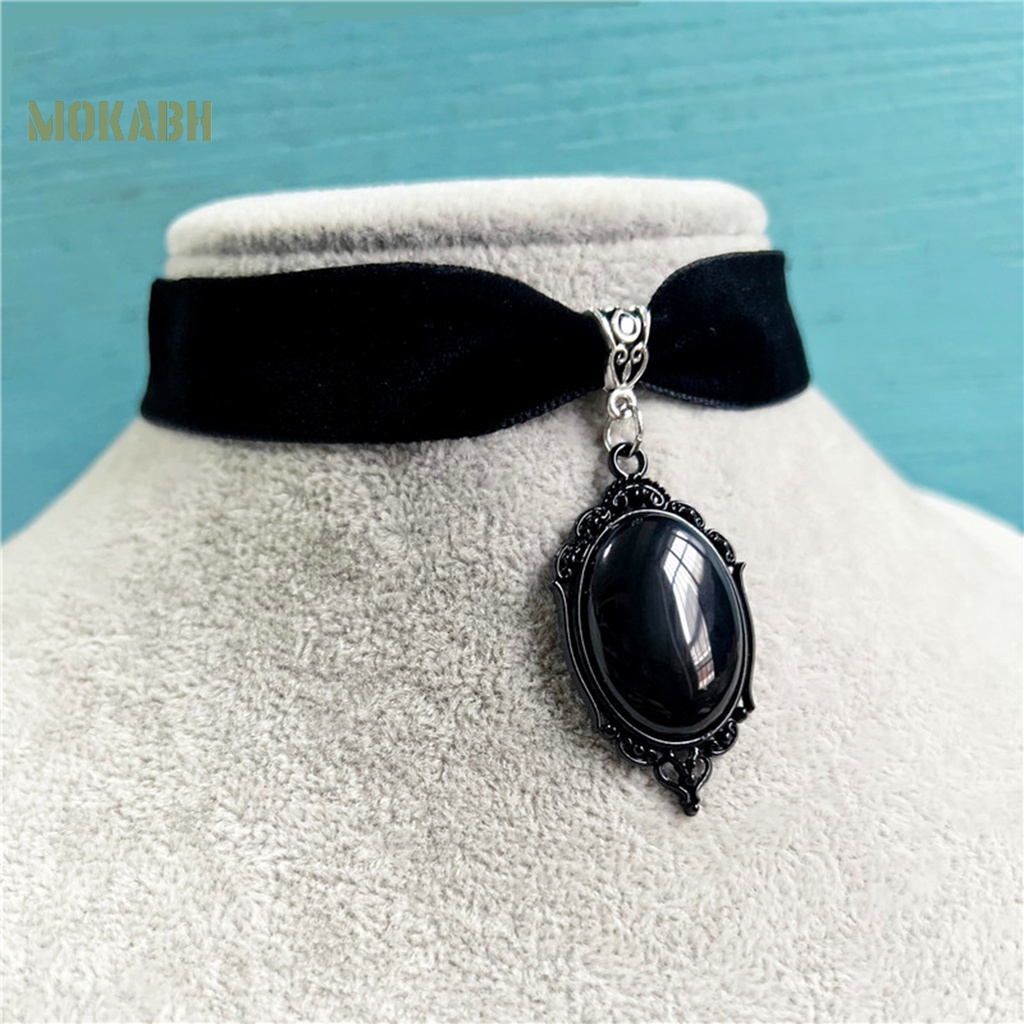 [Mok Abh] Vòng Cổ Choker Dây Nhung Mặt Hình Giọt Nước Phong Cách Gothic Cổ Điển Có Thể Điều Chỉnh Kích Cỡ
