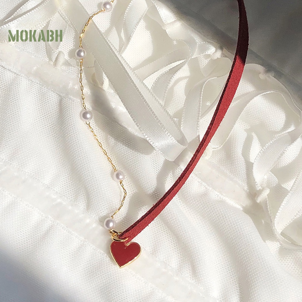 Vòng Cổ Choker Hình Trái Tim Đính Hạt Ngọc Trai Nhân Tạo Thời Trang