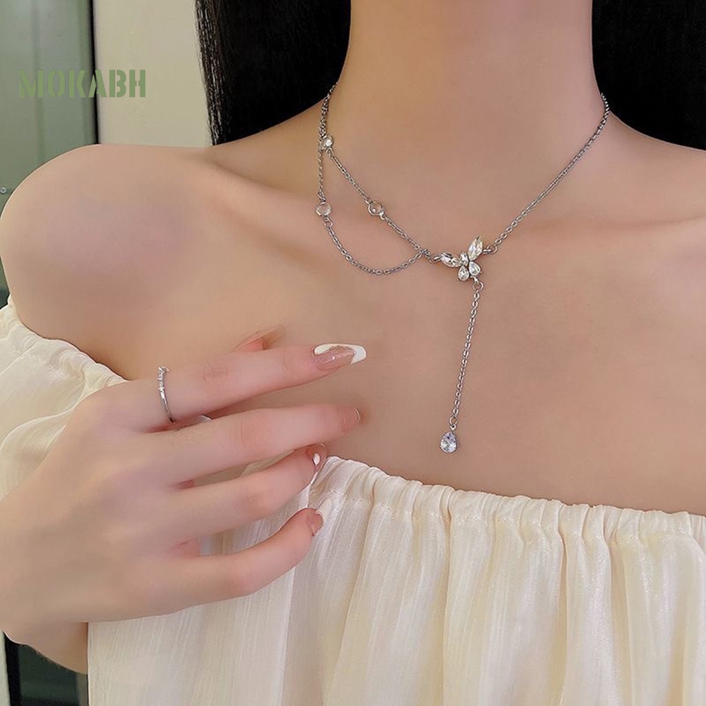 Vòng cổ Hai Lớp Họa Tiết Hình Con Bướm Đính Đá Thời Trang Dành Cho Nữ