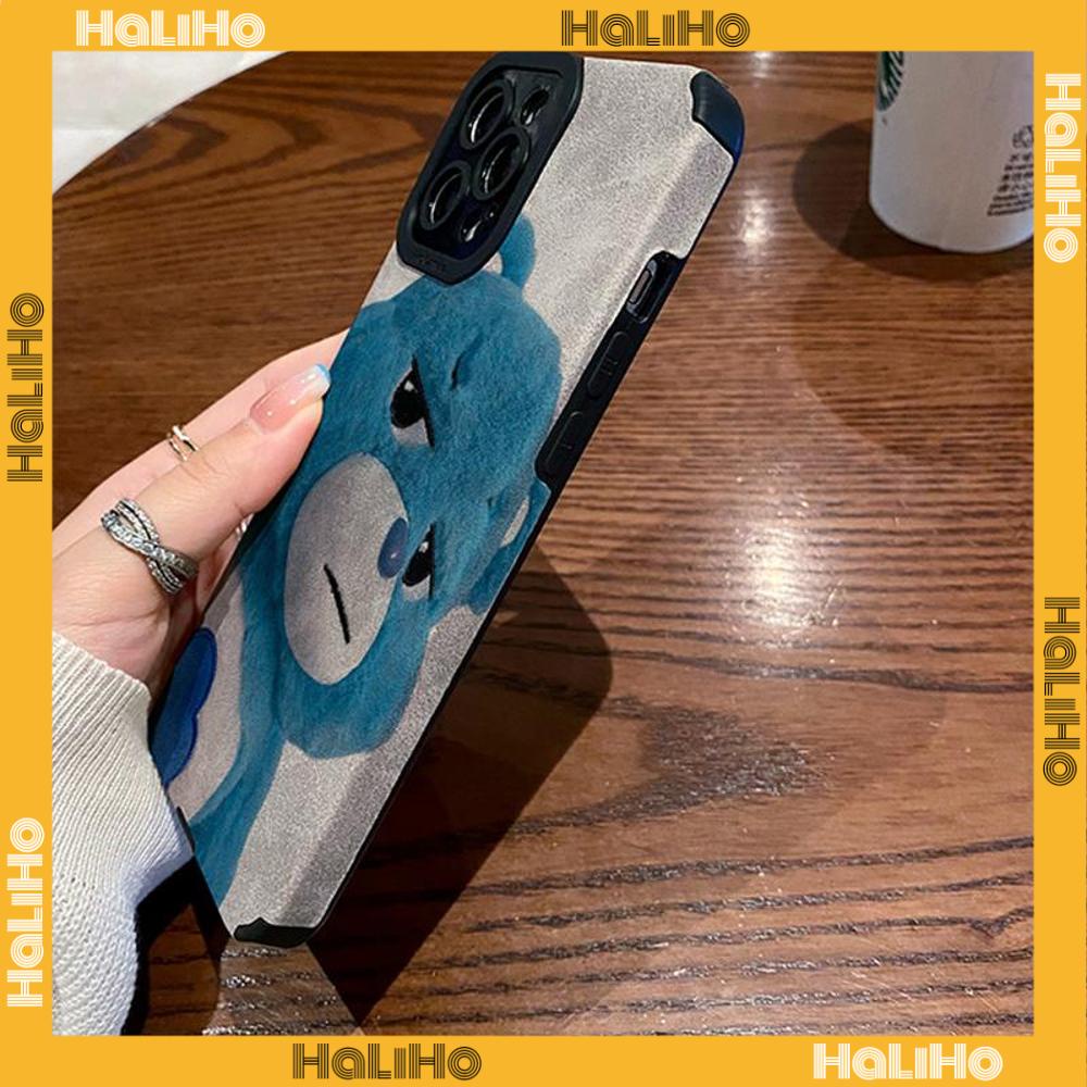 Ốp Lưng iPhone 11 Vỏ Da Veneer Màu Xám Vỏ Lông Học Trò Vỏ Mềm Chống Sốc Hình Gấu Xanh Dễ Thương Tương thích với iPhone 14 Pro max 13 Pro max 12 Pro Max XR XS 6Plus 7Plus 8Plus