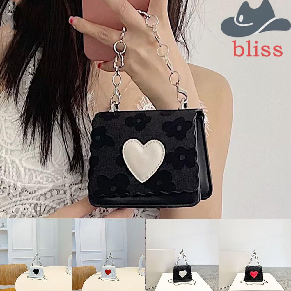 Túi Đeo Chéo Mini Bằng Da PU Hình Vuông In Họa Tiết Trái Tim Phối Dây Đeo Sợi Xích Thời Trang Cho Nữ