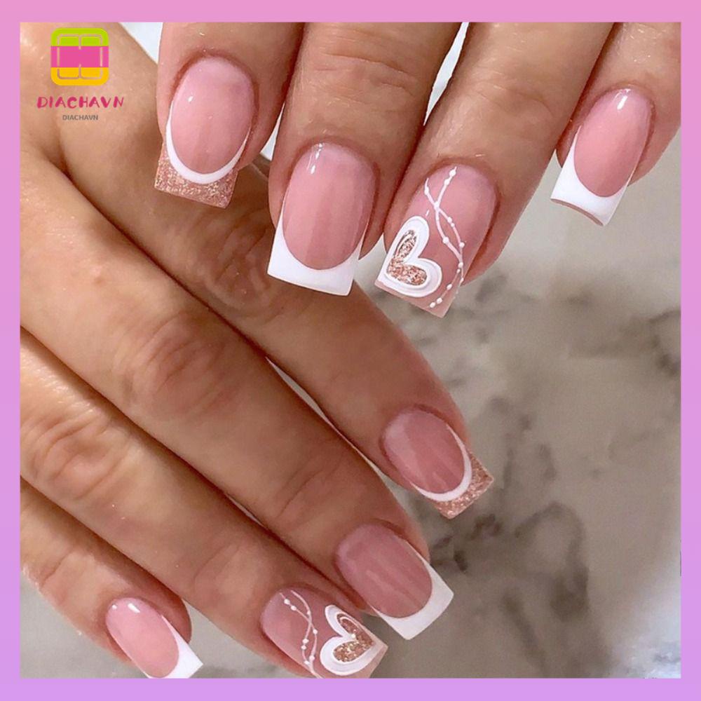 DIACHAVN Bộ 24 Móng Tay Giả Có Thể Tháo Rời Edge