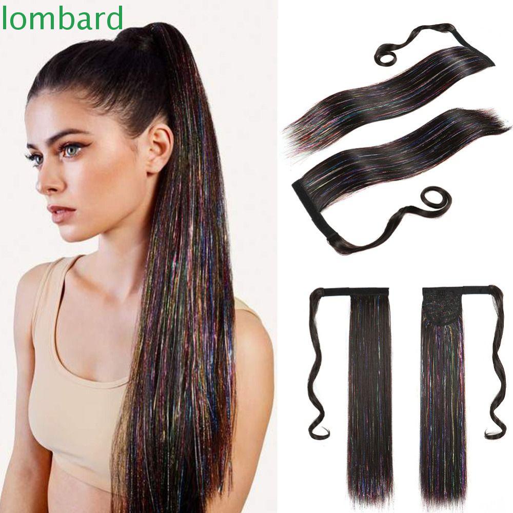 LOMBARD Tóc Giả Đuôi Ngựa Thẳng Dài Lấp Lánh Màu Nâu / Đen Bằng Sợi Tổng Hợp Chất Lượng Cao Cho Nữ