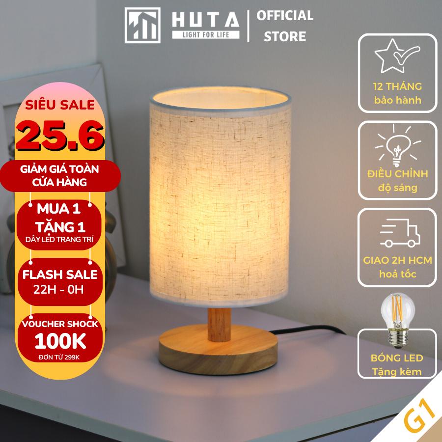 Đèn Ngủ Để Bàn Gỗ Decor Phòng Ngủ HUTA LIGHT FOR LIFE G1 Trang Trí Vintage , Điều Chỉnh Độ Sáng,Đầu Cắm Điện 2 Chấu 220V