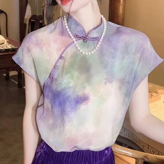 Áo sơ mi cổ đứng 100% lụa phong cách trung hoa cổ điển cho nữ
