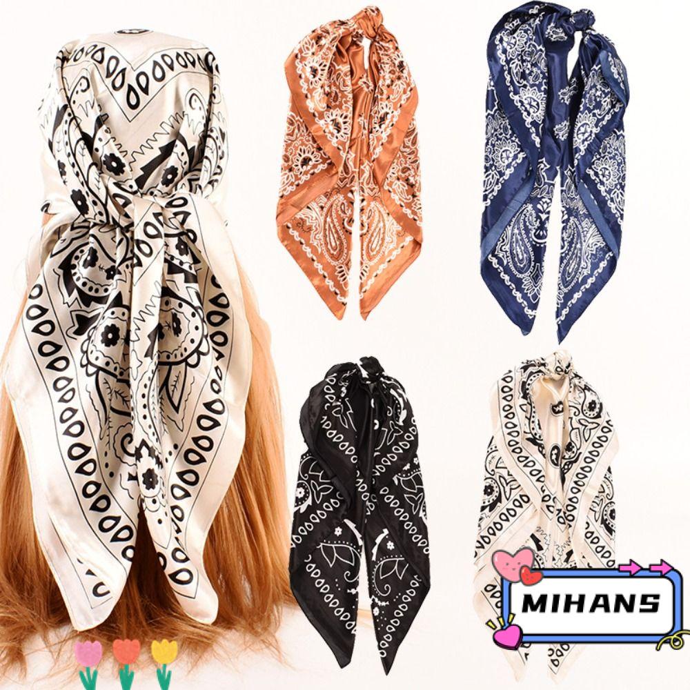 MIH Khăn Choàng Hồi Giáo Vải Satin Mềm Hình Vuông Lớn Họa Tiết Hoa