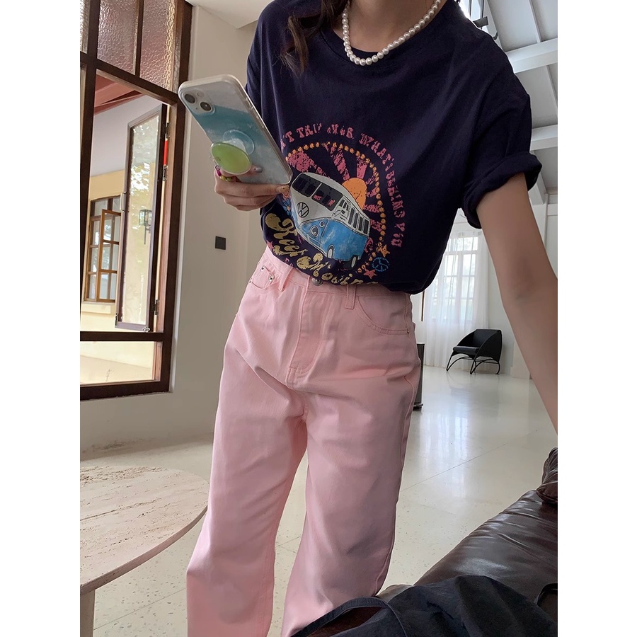 NRVP Áo Thun 100% Cotton Tay Ngắn Dáng Rộng In Họa Tiết Hoạt Hình Phong Cách Hàn Quốc Thời Trang Mùa Hè 2023 Cho Nữ