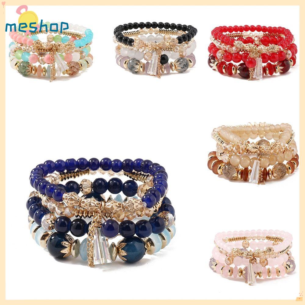 ME Vòng Tay Dây Thun Đính Hạt Pha Lê Nhiều Màu Phong Cách Bohemian