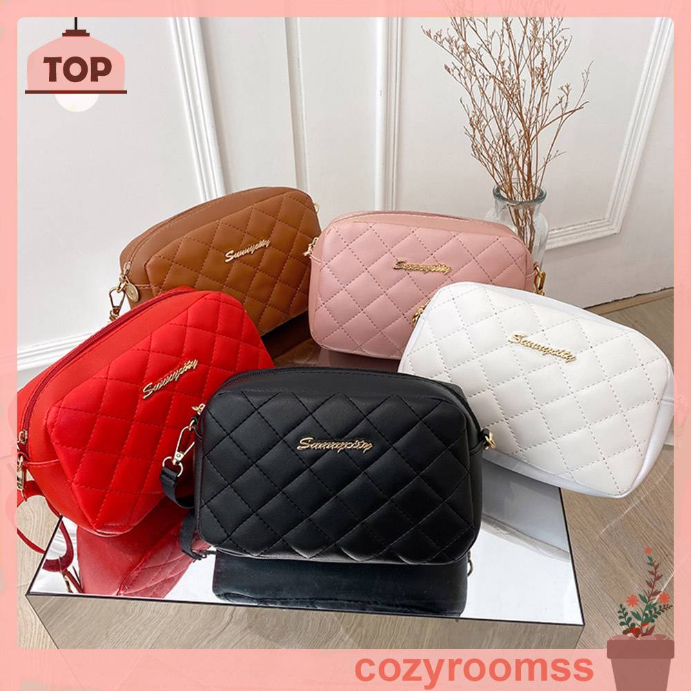 Túi Da PU Đeo Chéo Thêu Họa Tiết Lưới Thời Trang Cho Nữ