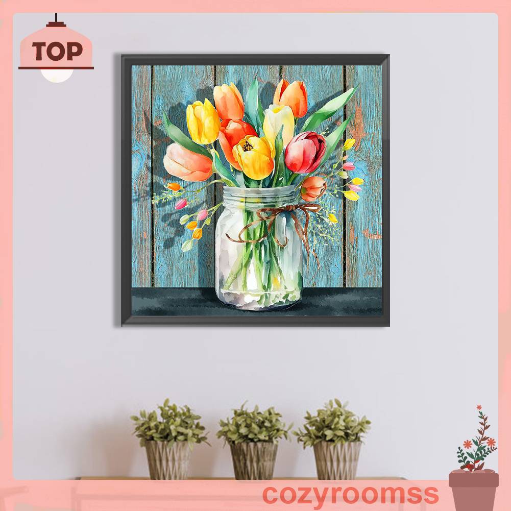 Tranh Đính Đá Kim Cương Toàn Bộ 5D DIY Hình Vẽ Chậu Hoa Trang Trí Nhà Cửa