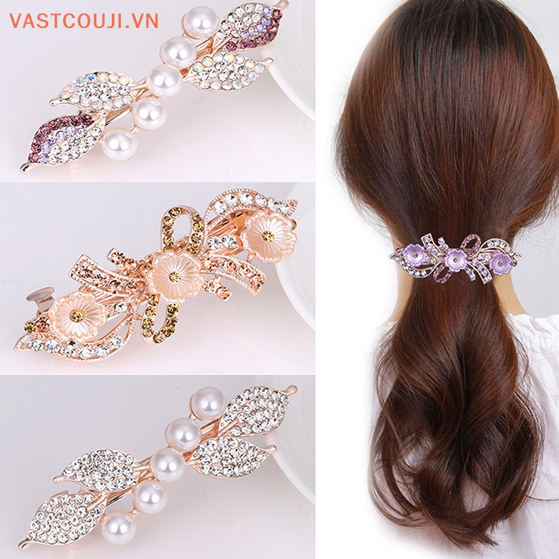 Kẹp Tóc Hình Nơ Đính Ngọc Trai Giả Thanh Lịch Cho Nữ