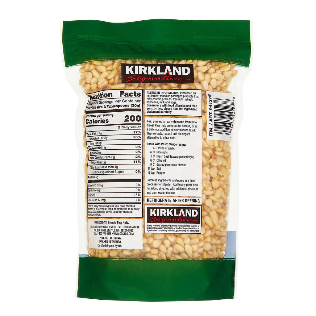 Hạt thông hữu cơ Kirkland Signature organic pine nuts 680g