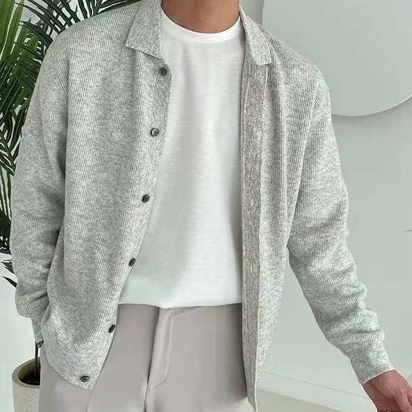Áo Sweater Dệt Kim Tay Dài Cổ Gập Đơn Giản Màu Trơn Phong Cách Hàn Quốc Thời Trang Cho Nam