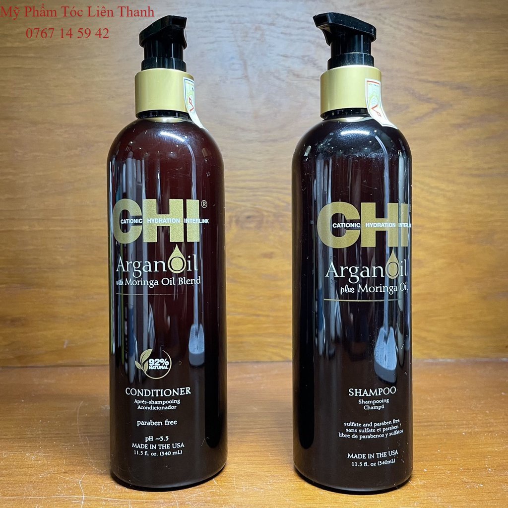 COMBO Dầu gội xả CHI Argan Oil Moringa dưỡng ẩm trẻ hóa tóc 340mlx2(Chính hãng)