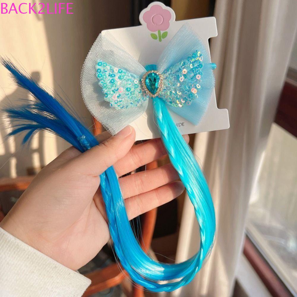 BACK2LIFE Bộ Tóc Giả Thắt Bím Đính Nơ Kim Sa Lấp Lánh Dễ Thương Cho Bé Gái