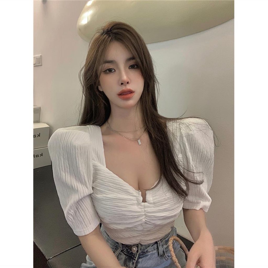 Áo Sơ Mi Chiffon Cổ Vuông Màu Trắng Thời Trang Mùa Hè Cho Nữ