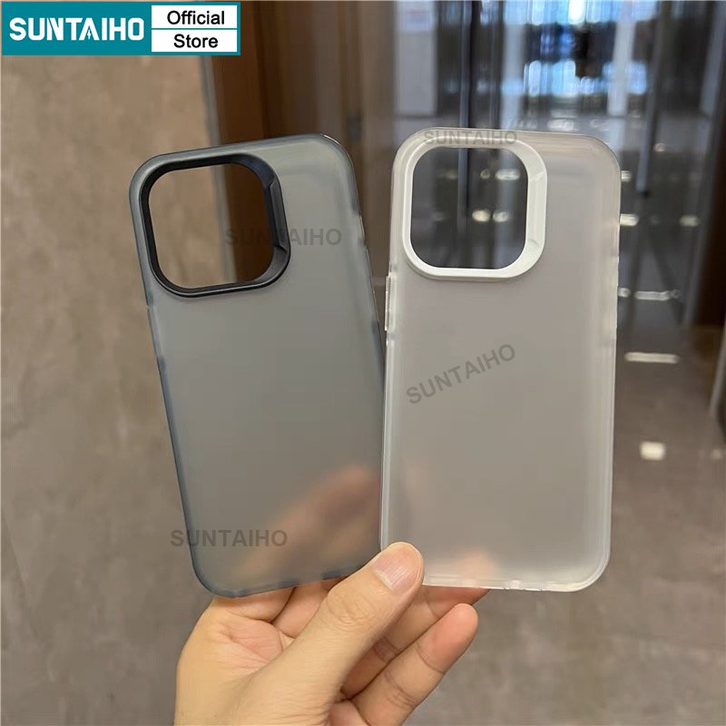 Suntaiho Ốp lưng ốp iphone chống bẩn đen Matte Frosted trong suốt Clear Simple silicon Softcase For iPhone 14 Pro Max 13 12 case iPhone xr 11 Pro Max X XS Max IP 7 8 Plus viền vuông Shockproof Full Cover