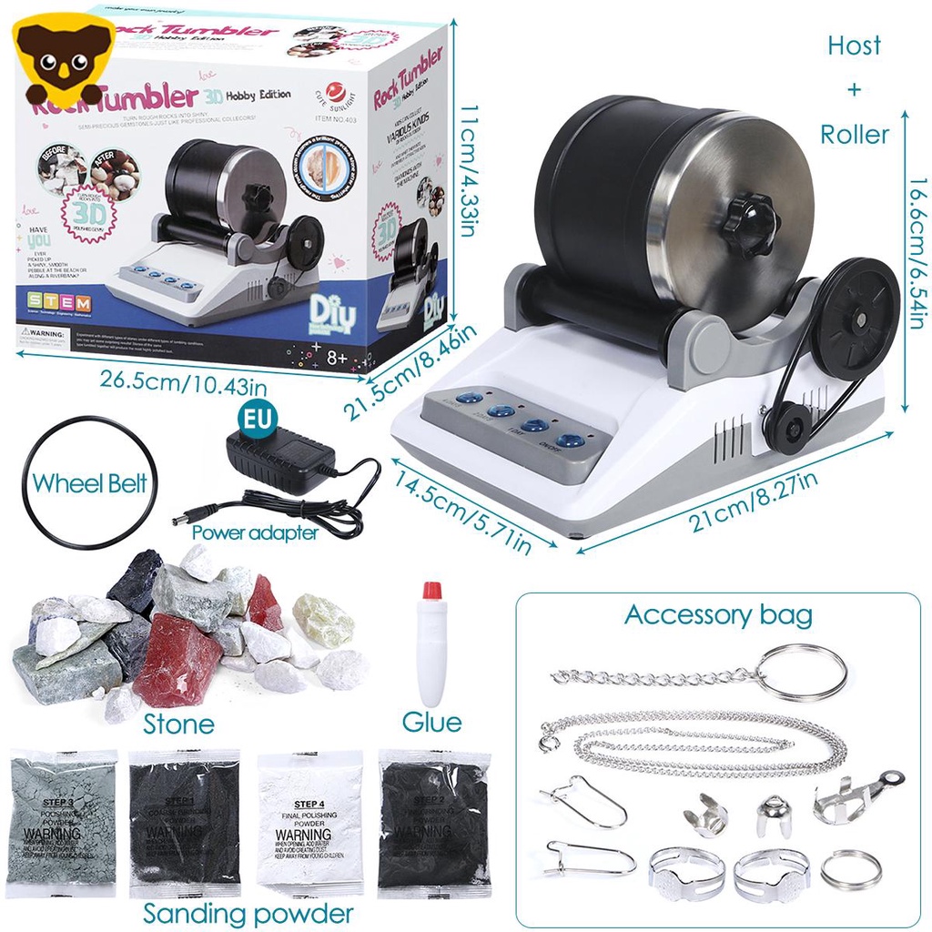 Bộ Dụng Cụ Đánh Bóng Rock Tumbler Chống Rò Rỉ Máy Đánh Bóng Thô Rocks Into Beautiful Gems SHOPCYC5398