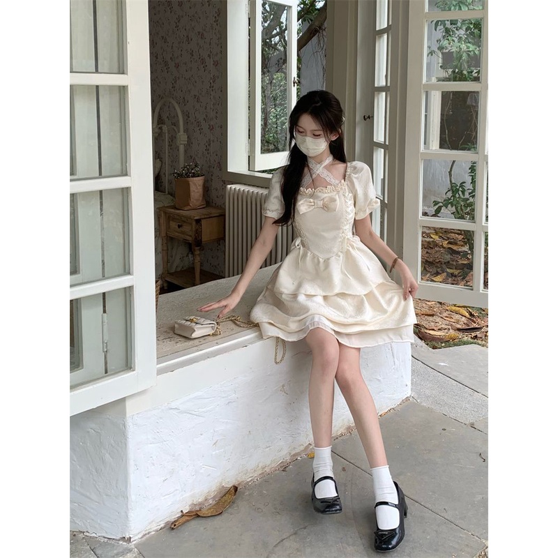 Đầm Chữ A Đính Nơ Phong Cách Nhẹ Nhàng Phong Cách Mới