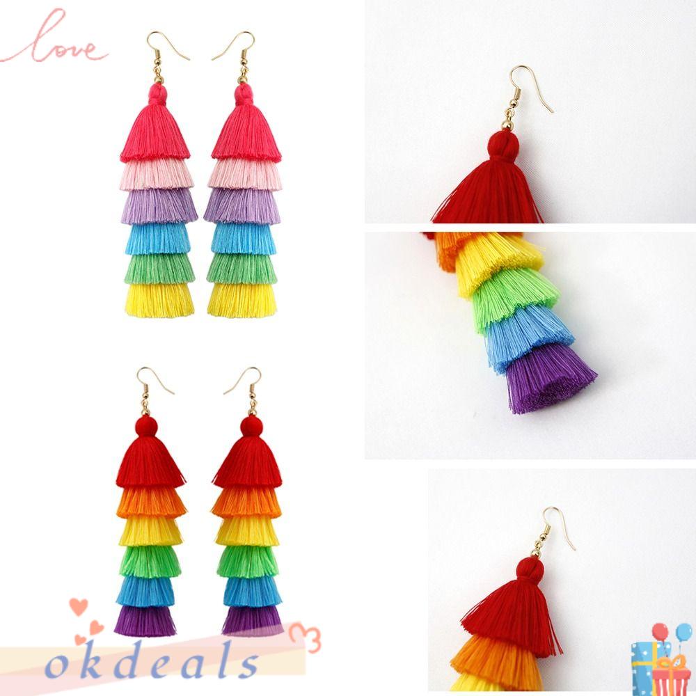 Khuyên Tai Tua Rua Nhiều Lớp Màu Sắc Phong Cách Bohemian