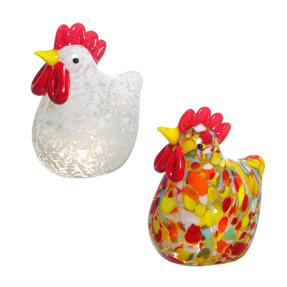 YEW Set 2 Tượng Gà Con Bằng Kính Màu Trắng Và Trắng Dùng Để Trang Trí Văn Phòng