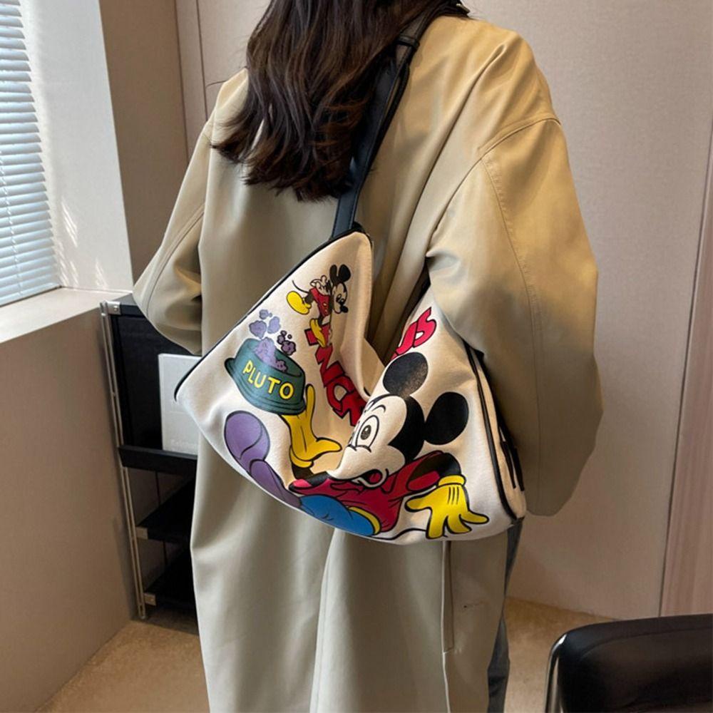 Túi Xách Canvas Cỡ Lớn In Họa Tiết Hoạt Hình Mickey Thời Trang Cho Học Sinh