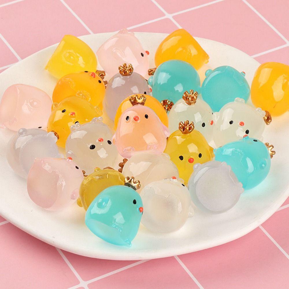 Set 6 Chú Gà Đội Vương Miện Màu Dạ Quang Dễ Thương Trang Trí Bảng Điều Khiển Xe Hơi