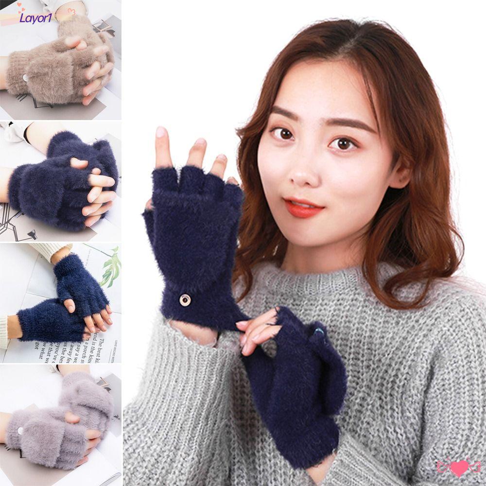 LAYOR1 Set 2 Đôi Găng Tay Lông Xù Thời Trang Dành Cho Nữ