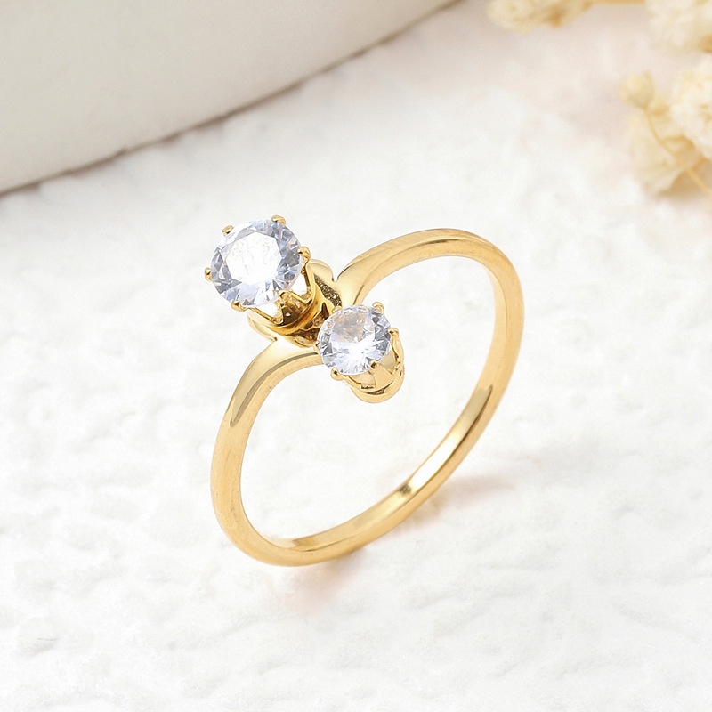 Nhẫn Thép Titan Đính Đá zircon Đôi Phong Cách Mới Cho Nữ
